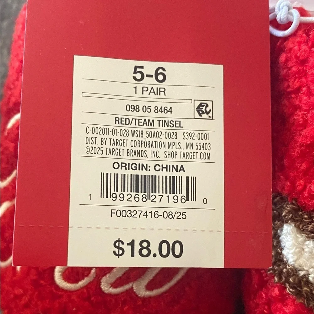 Wondershop Red Cabin Crew Slippers with Reindeer Design. Size 5-6